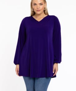 YOEK Tuniek wide bottom V-hals | Grote maten tuniek | Paars | Maat 58/60