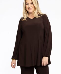 YOEK Tuniek wide bottom V-hals | Grote maten tuniek | Bruin | Maat 38/40