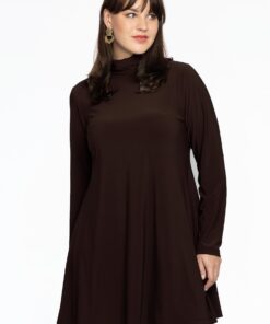 YOEK Tuniek met col wide bottom | Grote maten tuniek | Bruin | Maat 42/44