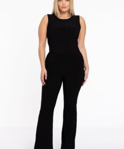 YOEK Pantalon met tailleband flare | Zwart | Maat 54/56