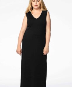 YOEK Maxi jurk v-hals | Zwart | Maat 46/48