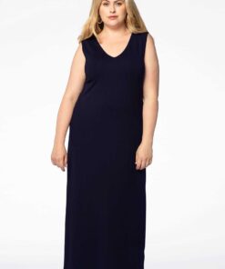 YOEK Maxi jurk v-hals | Blauw | Maat 54/56