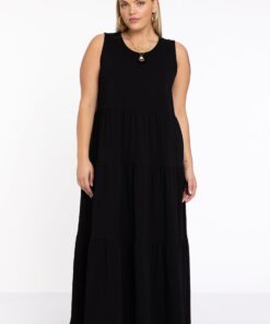 YOEK Jurk met ruches | Zwart | Maat 38/40