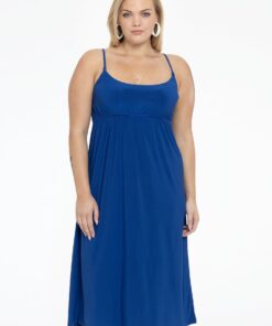 YOEK Dress spaghetti elastic waist | Blauw | Maat 58/60