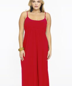YOEK Dress spaghetti elastic waist | Rood | Maat 58/60