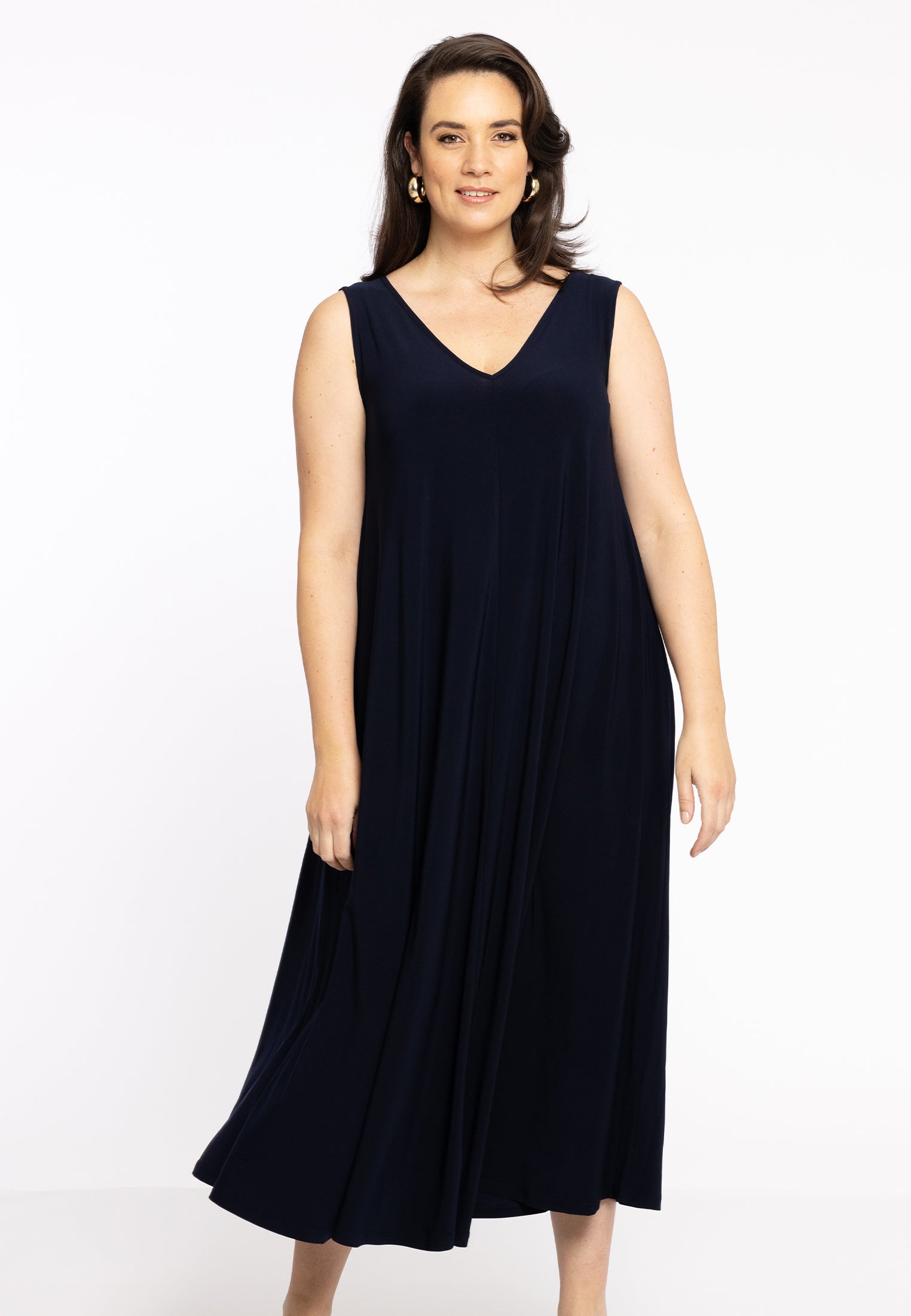 YOEK Mouwloze jurk A-lijn | Blauw | Maat 58/60