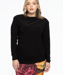 YOEK Tuniek met plooien | Grote maten tuniek | Zwart | Maat 38/40
