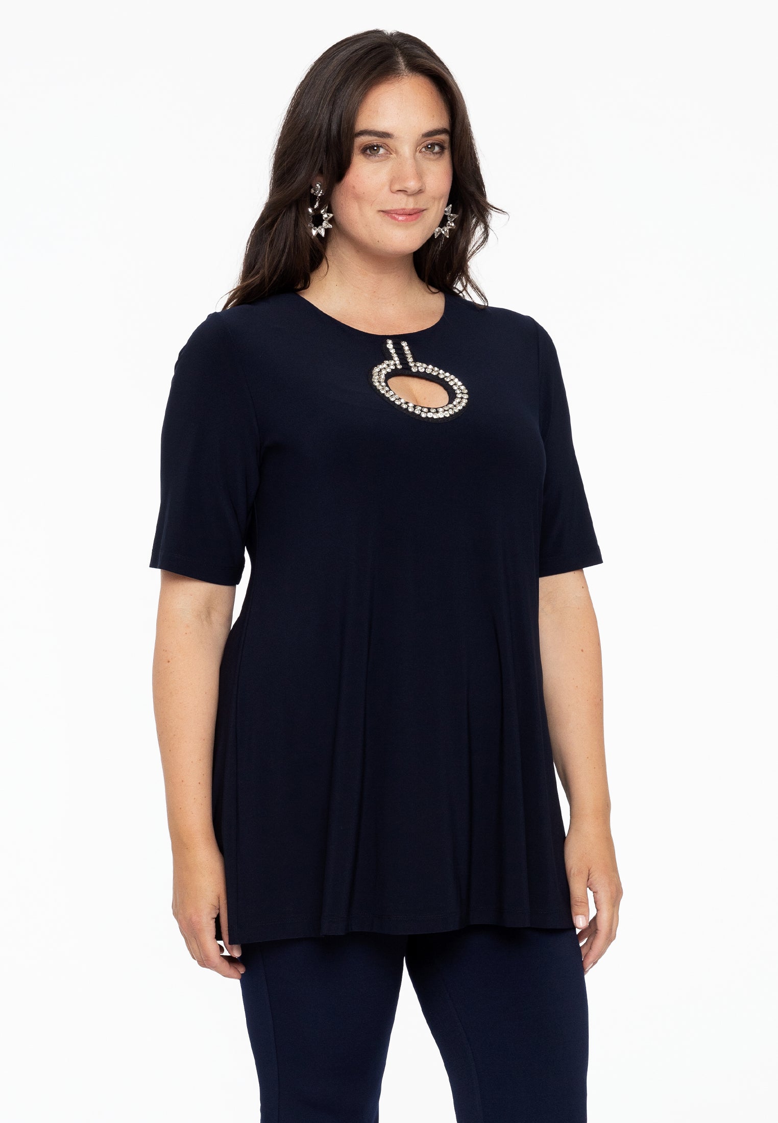 YOEK Tuniek flare met ring | Grote maten tuniek | Blauw | Maat 42/44