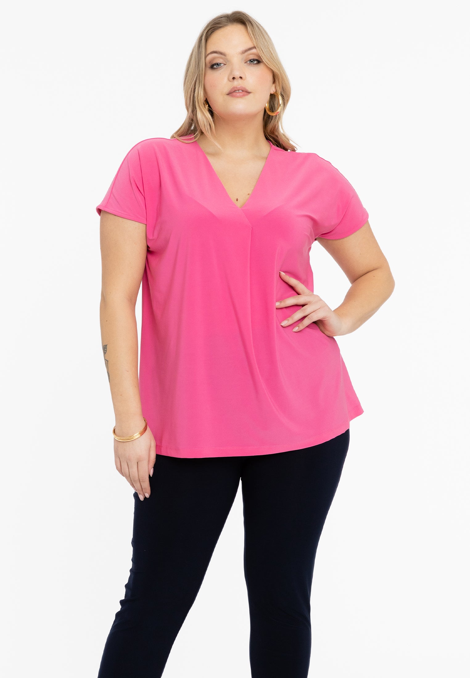 YOEK Shirt met plooi | Roze | Maat 42/44
