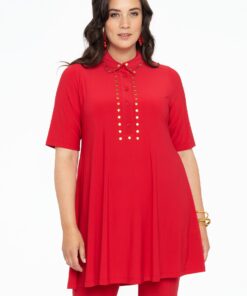YOEK Tuniek wide bottoms | Grote maten tuniek | Rood | Maat 42/44