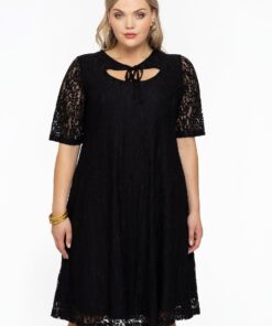 YOEK Jurk A-lijn met cut-out | Zwart | Maat 38/40