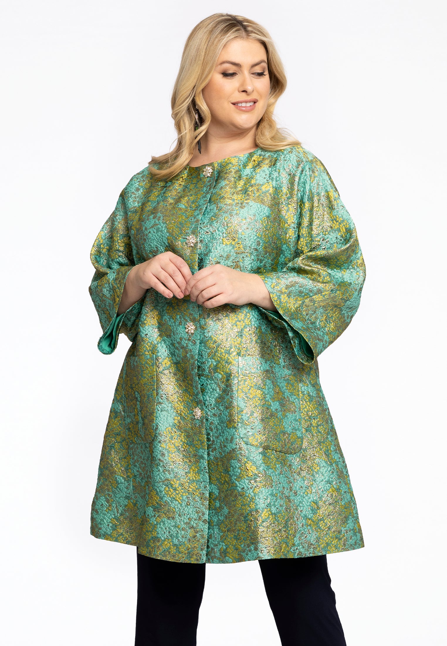 YOEK Jacket Brocade | Groen | Maat 42/44