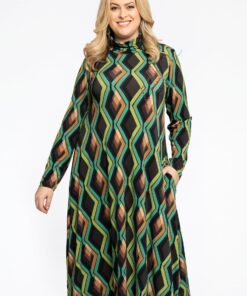 YOEK Lange jurk met col GATSBY strass | Bruin | Maat 42/44
