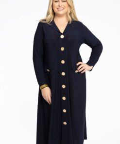 YOEK Jurk met knopen Lapel | Blauw | Maat 38/40