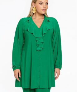 YOEK Blouse met ruches | Groen | Maat 54/56