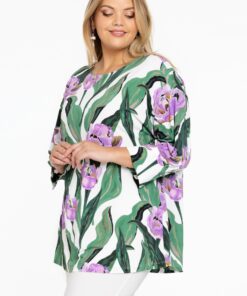 YOEK Tuniek met pofmouwen | Grote maten tuniek | Beige | Maat 38/40