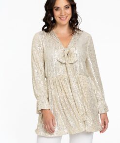 YOEK Tuniek V-hals | Grote maten tuniek | Beige | Maat 42/44