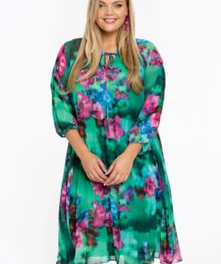 YOEK Jurk swing met strik | Groen | Maat 38/40