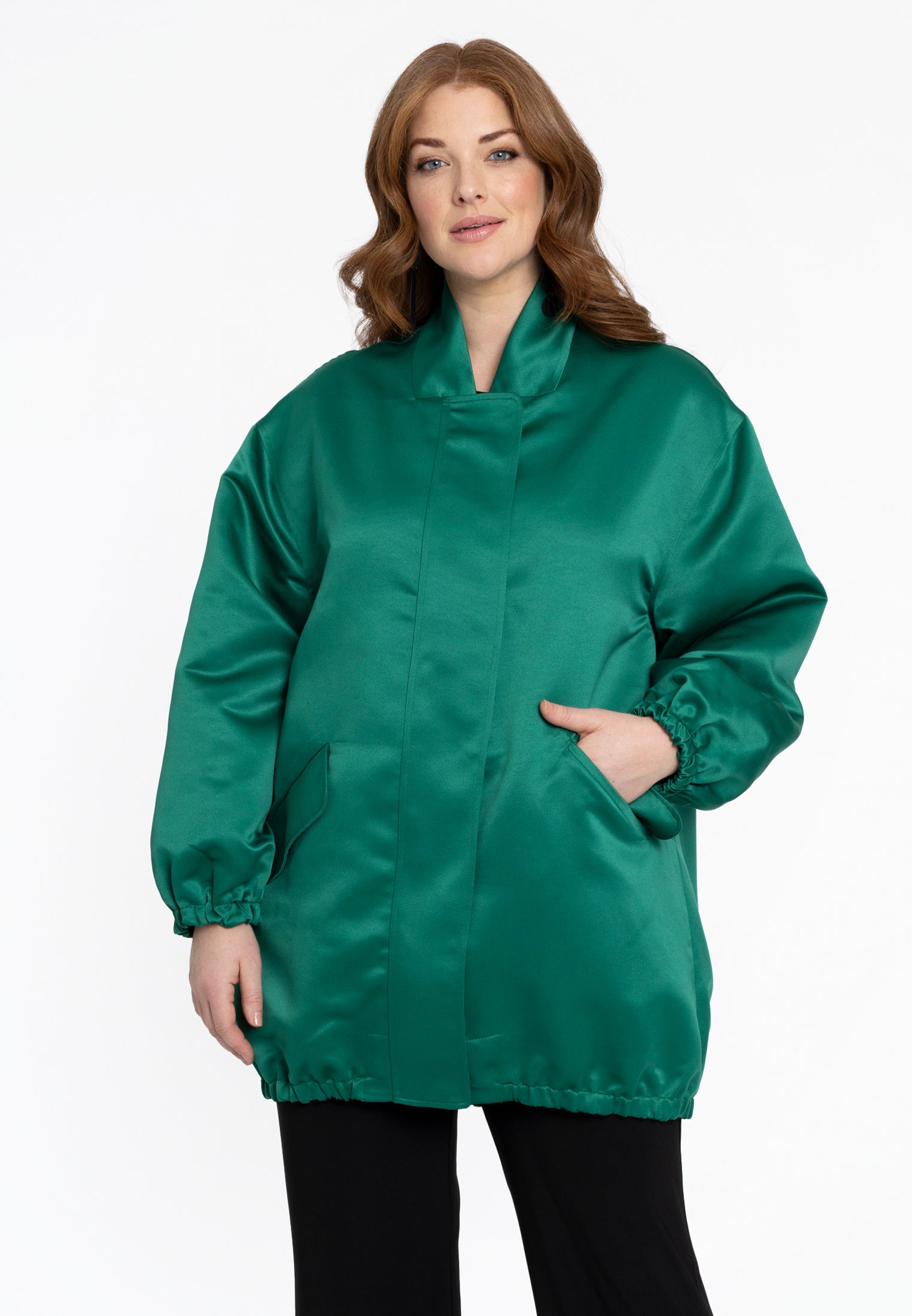 YOEK Bomber lang SATIN | Groen | Maat 54/56