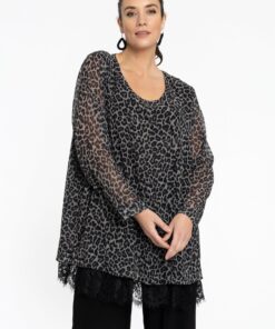 YOEK Tuniek met kant LEONA | Grote maten tuniek | Grijs | Maat 42/44