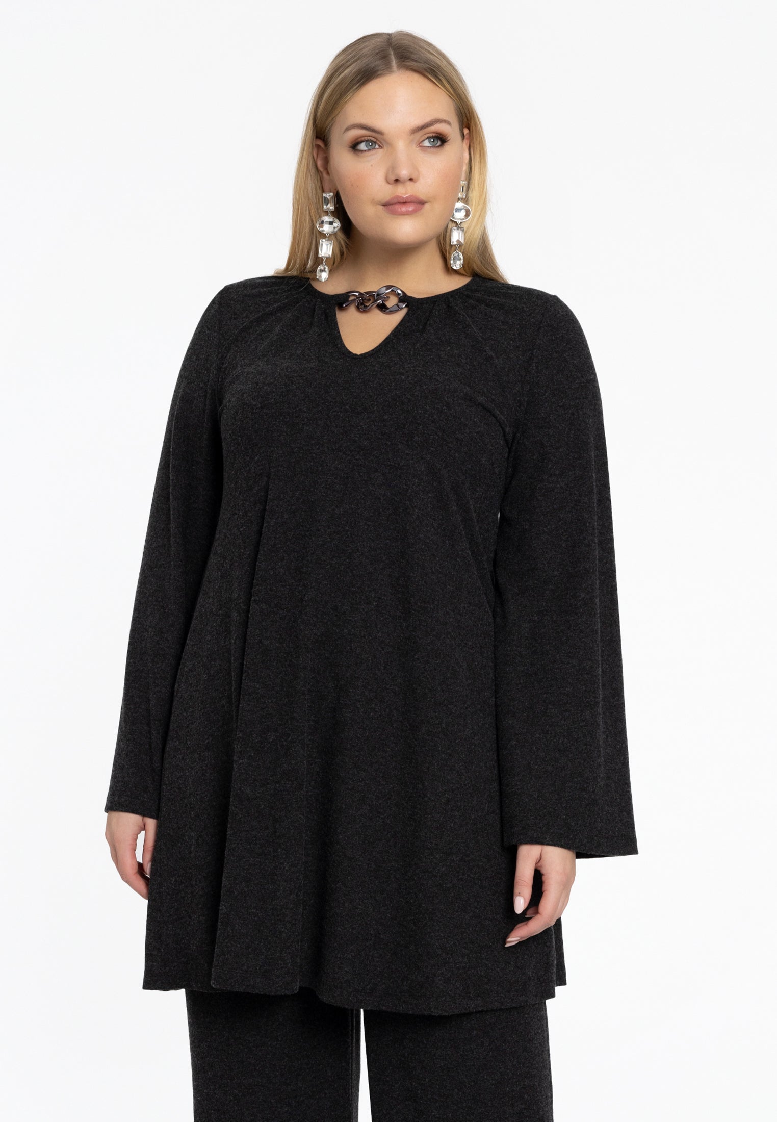 YOEK Tuniek wide bottom MELANGE | Grote maten tuniek | Grijs | Maat 50/52