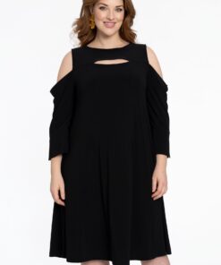 YOEK Jurk met cut-out | Zwart | Maat 54/56