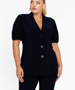 YOEK Blazer kort met pofmouw | Blauw | Maat 38/40