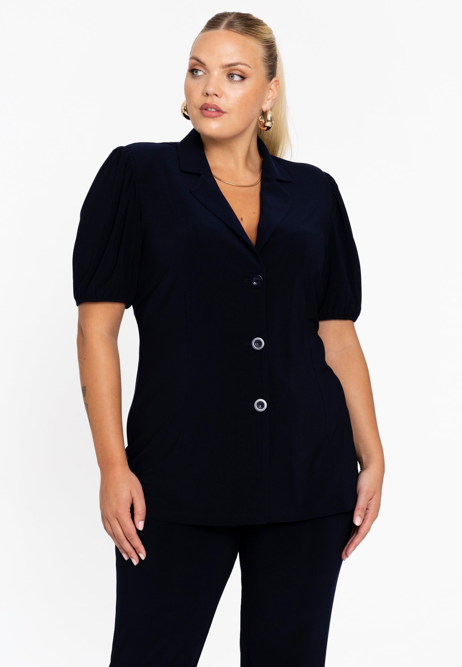 YOEK Blazer kort met pofmouw | Blauw | Maat 42/44