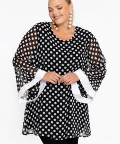 YOEK Tuniek wide bottom DOTS | Grote maten tuniek | Zwart | Maat 42/44