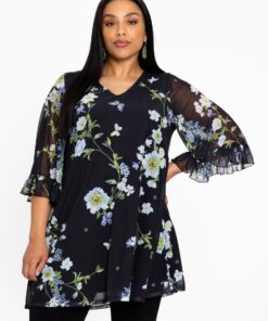 YOEK Tuniek wide bottom BLUETT | Grote maten tuniek | Zwart | Maat 42/44