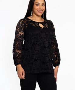 YOEK Tuniek met pofmouw | Grote maten tuniek | Zwart | Maat 38/40