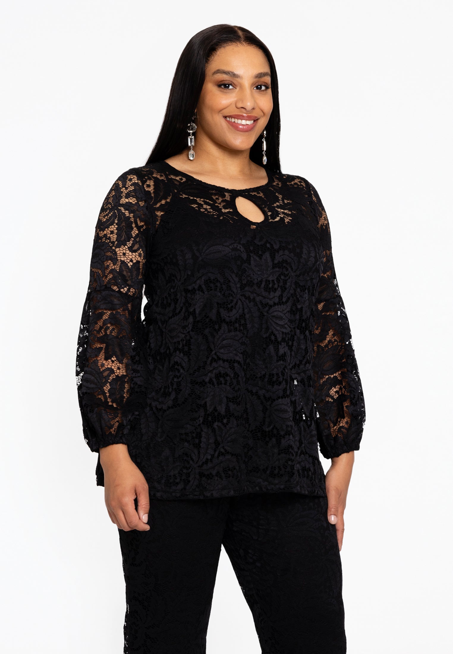 YOEK Tuniek met pofmouw | Grote maten tuniek | Zwart | Maat 38/40