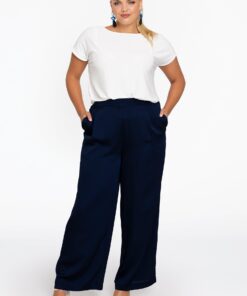 YOEK Broek met plooi SATINI | Blauw | Maat 42/44