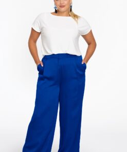 YOEK Broek met plooi SATINI | Blauw | Maat 50/52