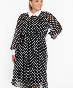 YOEK Jurk flare DOTS | Zwart | Maat 42/44
