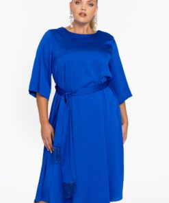 YOEK Jurk met ceintuur SATINI | Blauw | Maat 38/40