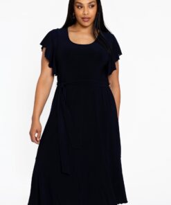 YOEK Jurk met volants | Blauw | Maat 46/48
