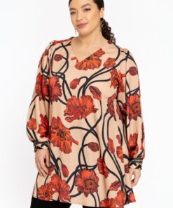 YOEK Tuniek wide bottom PAPAVERO | Grote maten tuniek | Rood | Maat 42/44