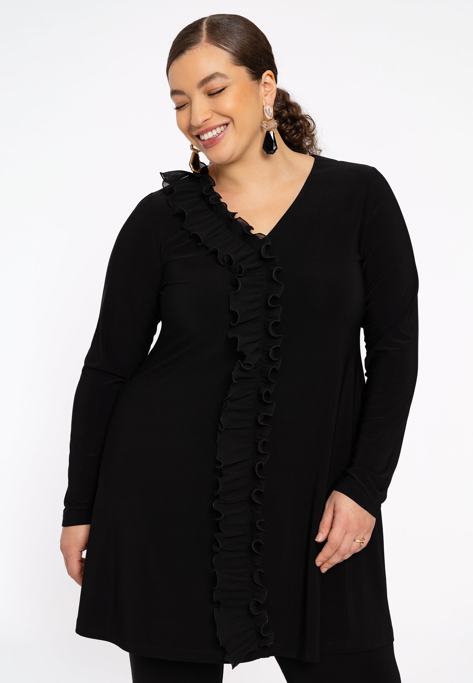 YOEK Tuniek wide bottom plissé | Grote maten tuniek | Zwart | Maat 42/44