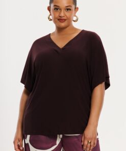 YOEK T-shirt met V-hals R | Bordeaux | Maat 42/44