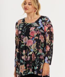 YOEK Tuniek ORIENTAL FLOWER | Grote maten tuniek | Zwart | Maat 46/48