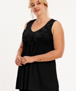 YOEK Singlet flare met ruches R | Zwart | Maat 42/44