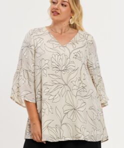 YOEK Tuniek RICAMI | Grote maten tuniek | Beige | Maat 42/44