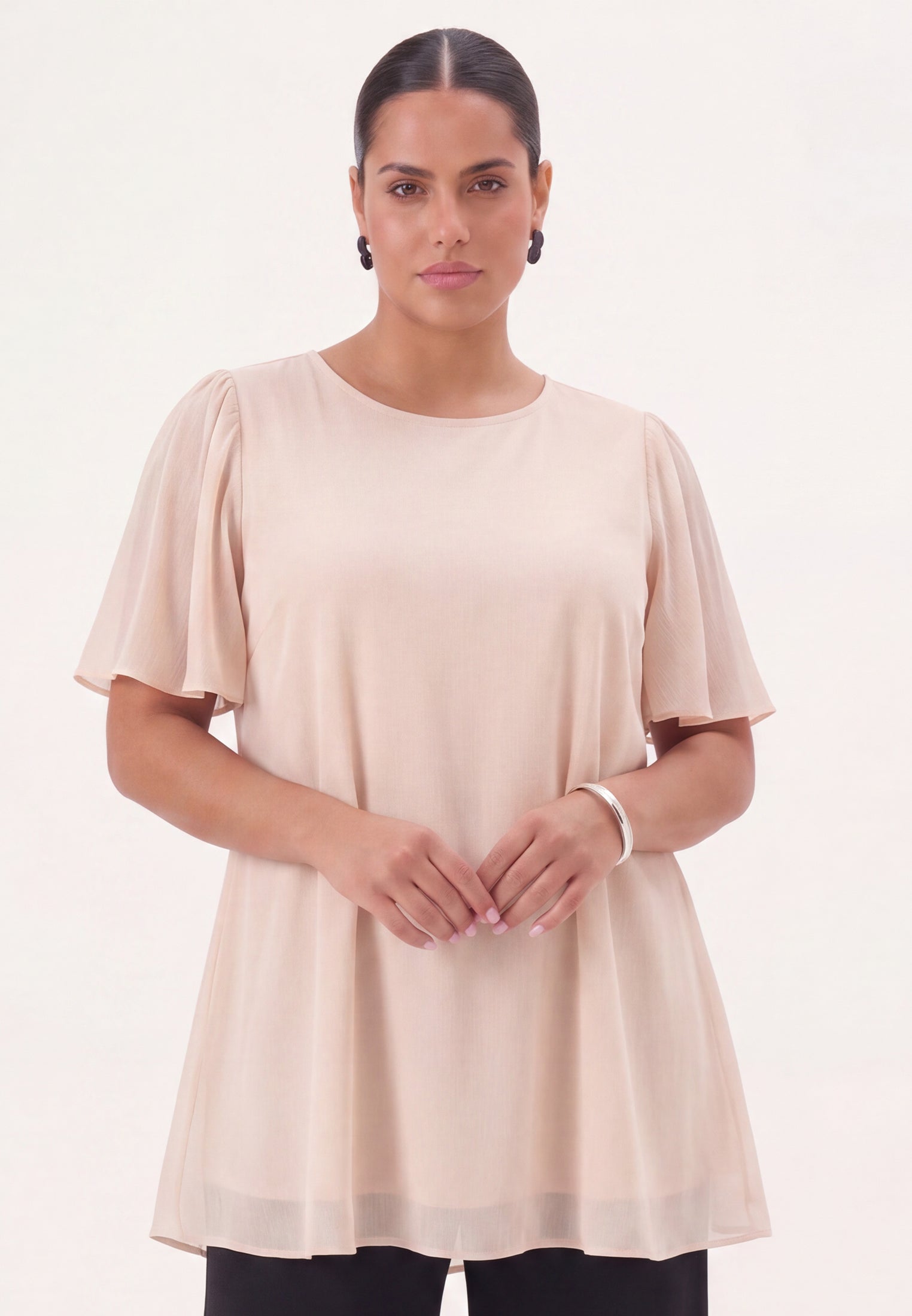 YOEK Tuniek CHIFFON | Grote maten tuniek | Roze | Maat 46/48