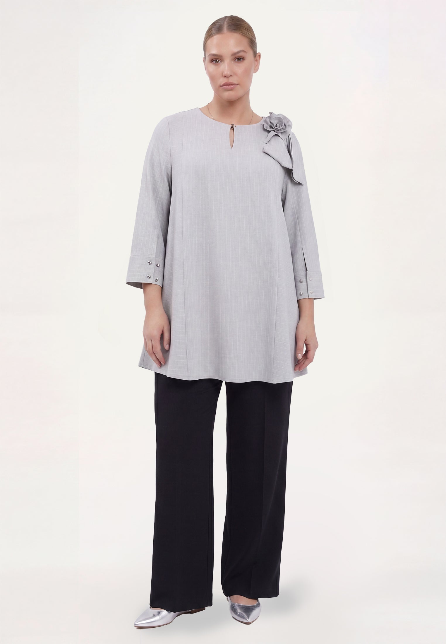 YOEK Tuniek PINSTRIPE | Grote maten tuniek | Grijs | Maat 42/44