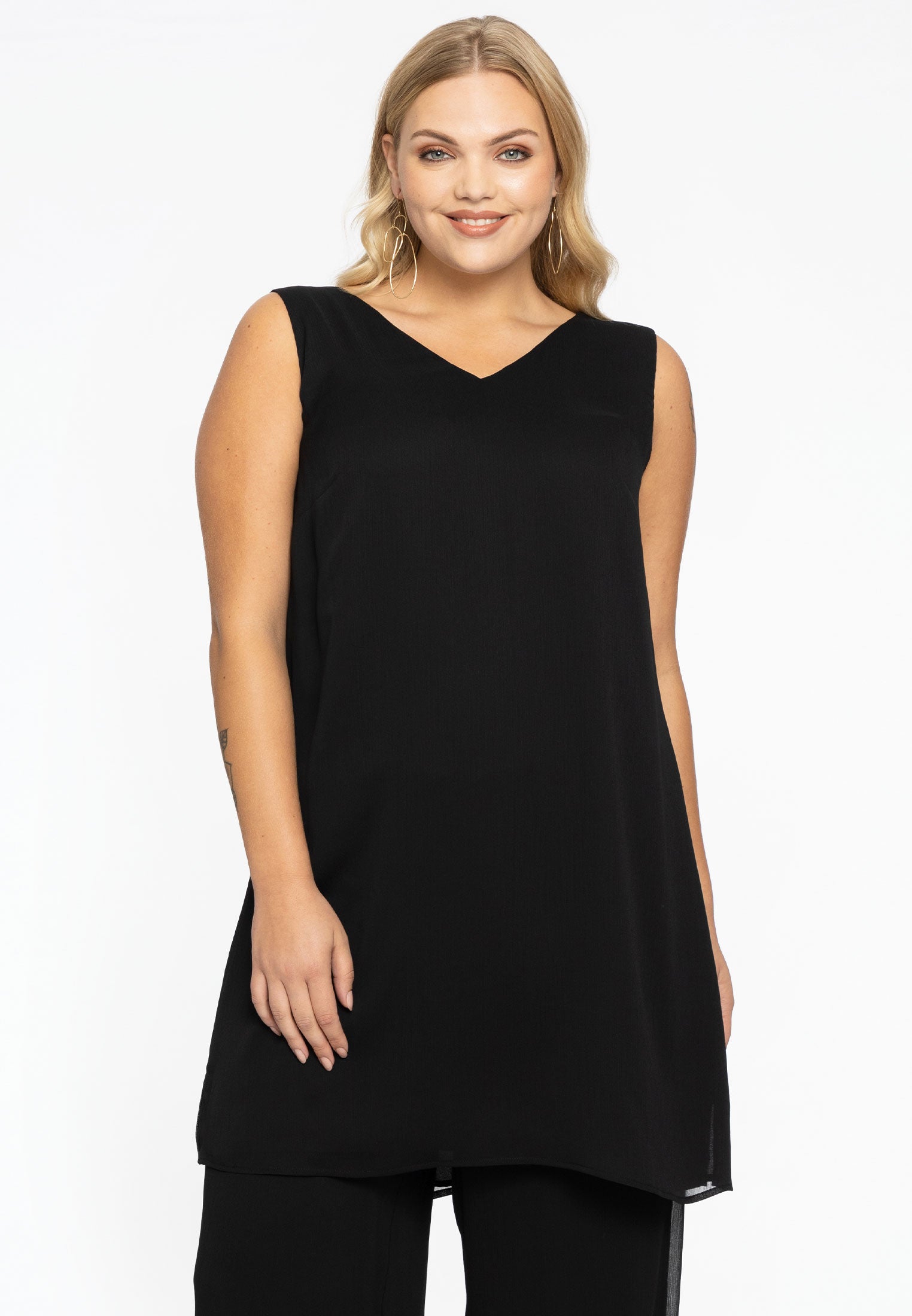 YOEK Lang singlet v-hals | Zwart | Maat S
