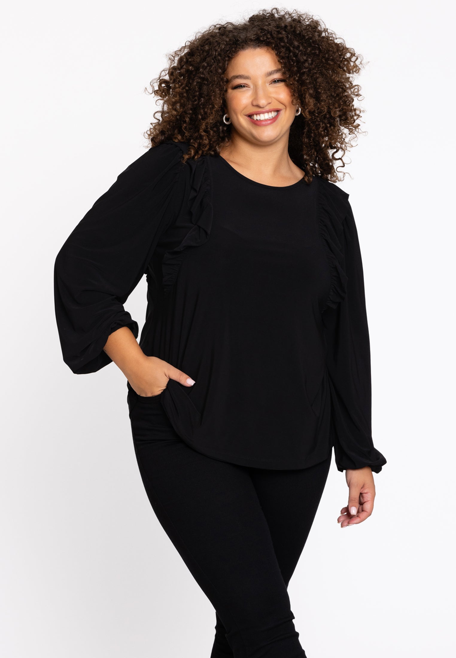 YOEK Tuniek flare | Grote maten tuniek | Zwart | Maat 38/40