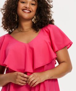 YOEK Jurk Swing met ruches SOFT | Roze | Maat 50/52
