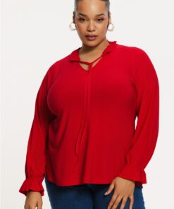 YOEK Tuniek met ruches | Grote maten tuniek | Rood | Maat 50/52
