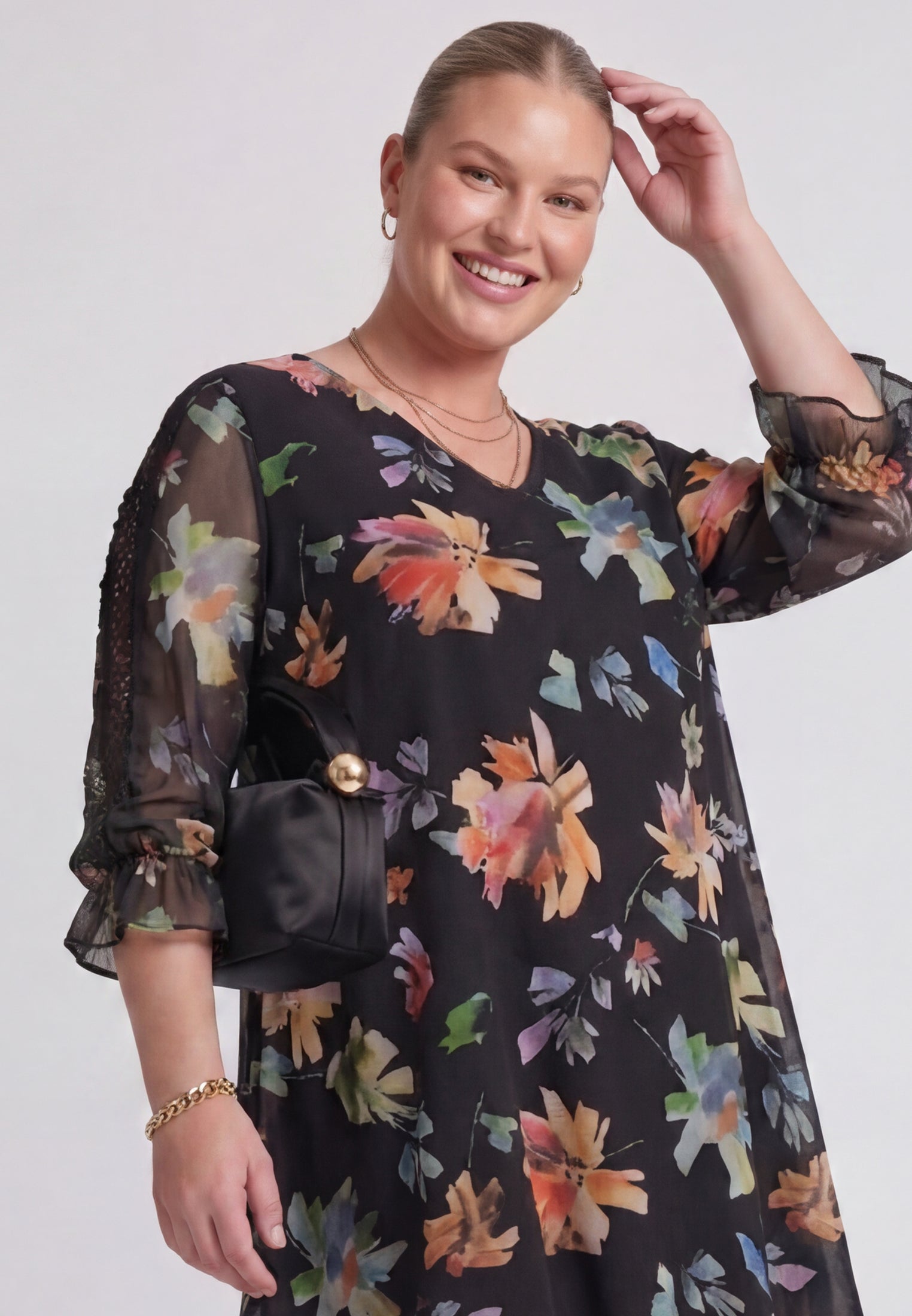 YOEK Tuniek wide bottom kant PRINTEMPS | Grote maten tuniek | Multi | Maat 54/56